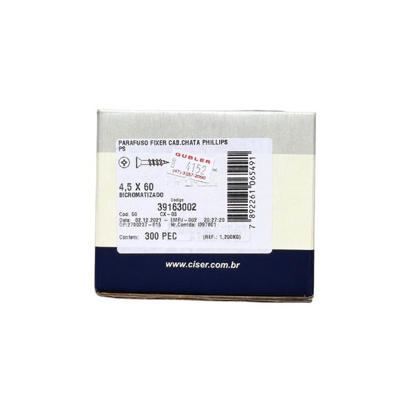 Parafuso Fixer Phillips Ciser 4,5x60 300 Peças | Loja Gubler