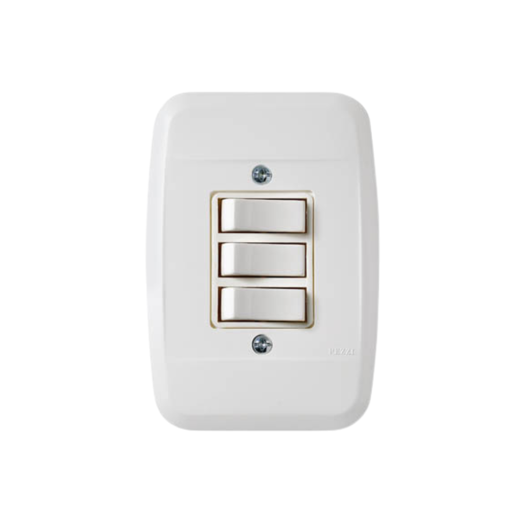 Interruptor 3 Teclas Embutir C/Placa Branca - Pezzi - Simples